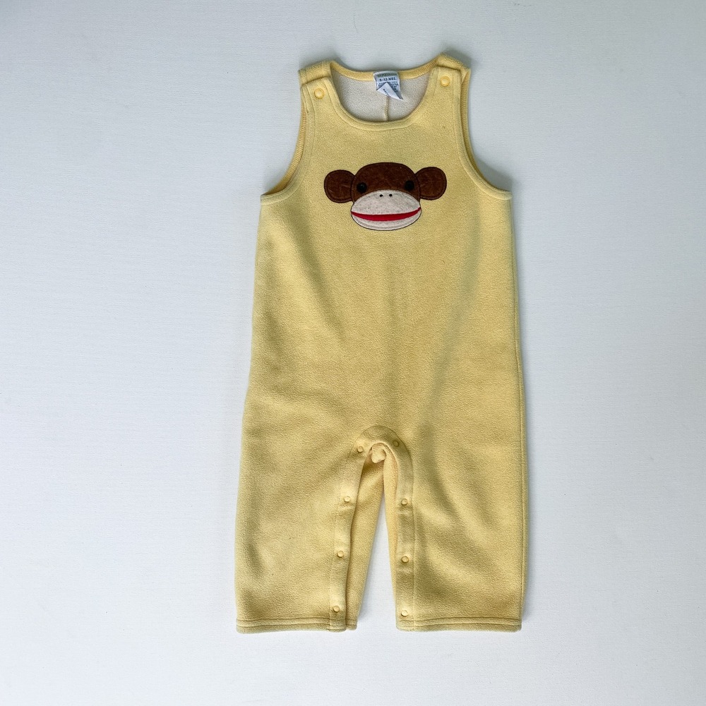 Gymboree Baby Romper 9-12 Months Yellow Fleece‎ Sock Monkey Applique